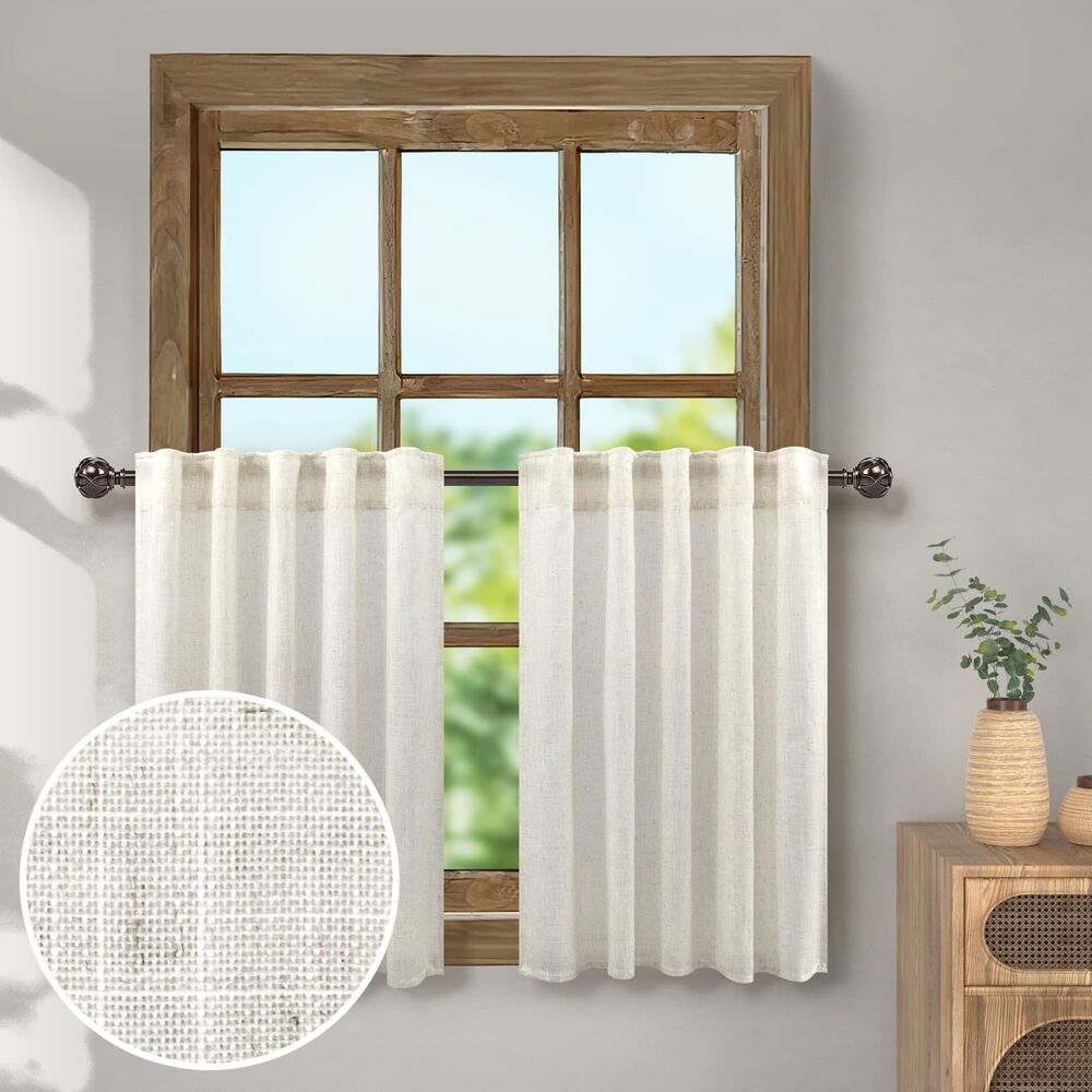 Set of 2 Curtain Panels, 36"W x 30"L Tier Curtains, Cream Ivory